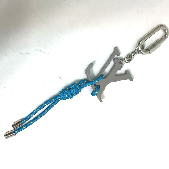 LOUIS VUITTON key ring MP2618 metal blue Bag charm Portocre LV Shape Rope mens Used Authentic