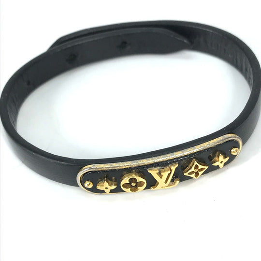 LOUIS VUITTON bracelet M8025F leather black Monogram Flower Cruiser Bracelet Women 17 Used Authentic