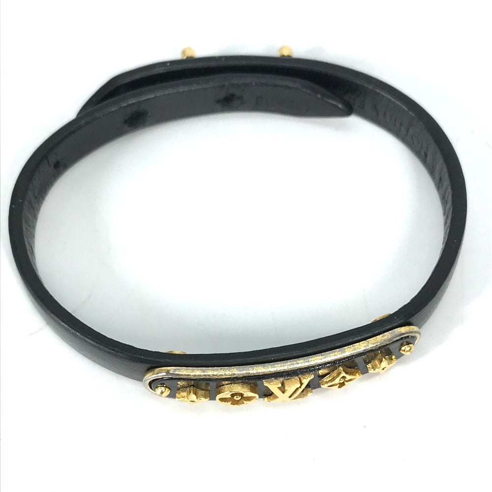 LOUIS VUITTON bracelet M8025F leather black Monogram Flower Cruiser Bracelet Women 17 Used Authentic