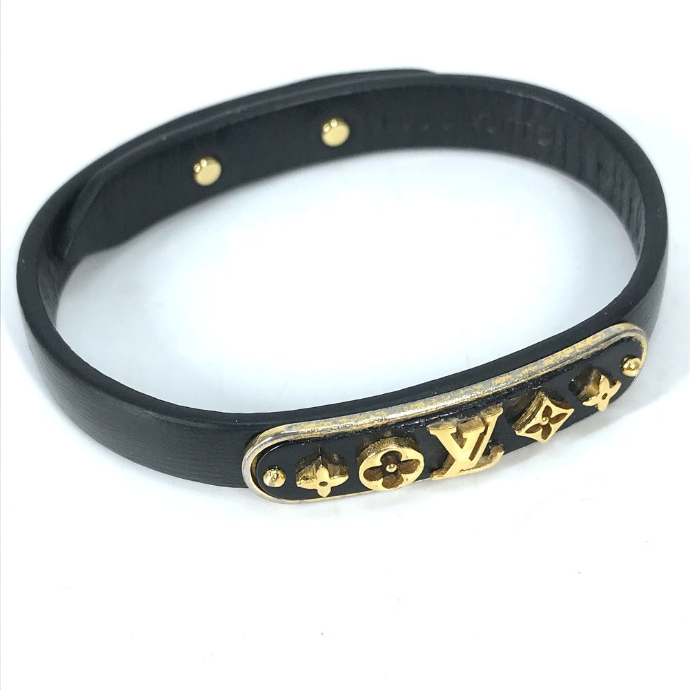 LOUIS VUITTON bracelet M8025F leather black Monogram Flower Cruiser Bracelet Women 17 Used Authentic