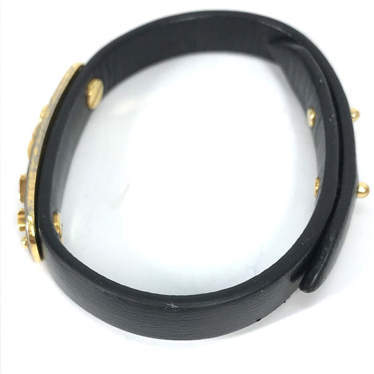 LOUIS VUITTON bracelet M8025F leather black Monogram Flower Cruiser Bracelet Women 17 Used Authentic