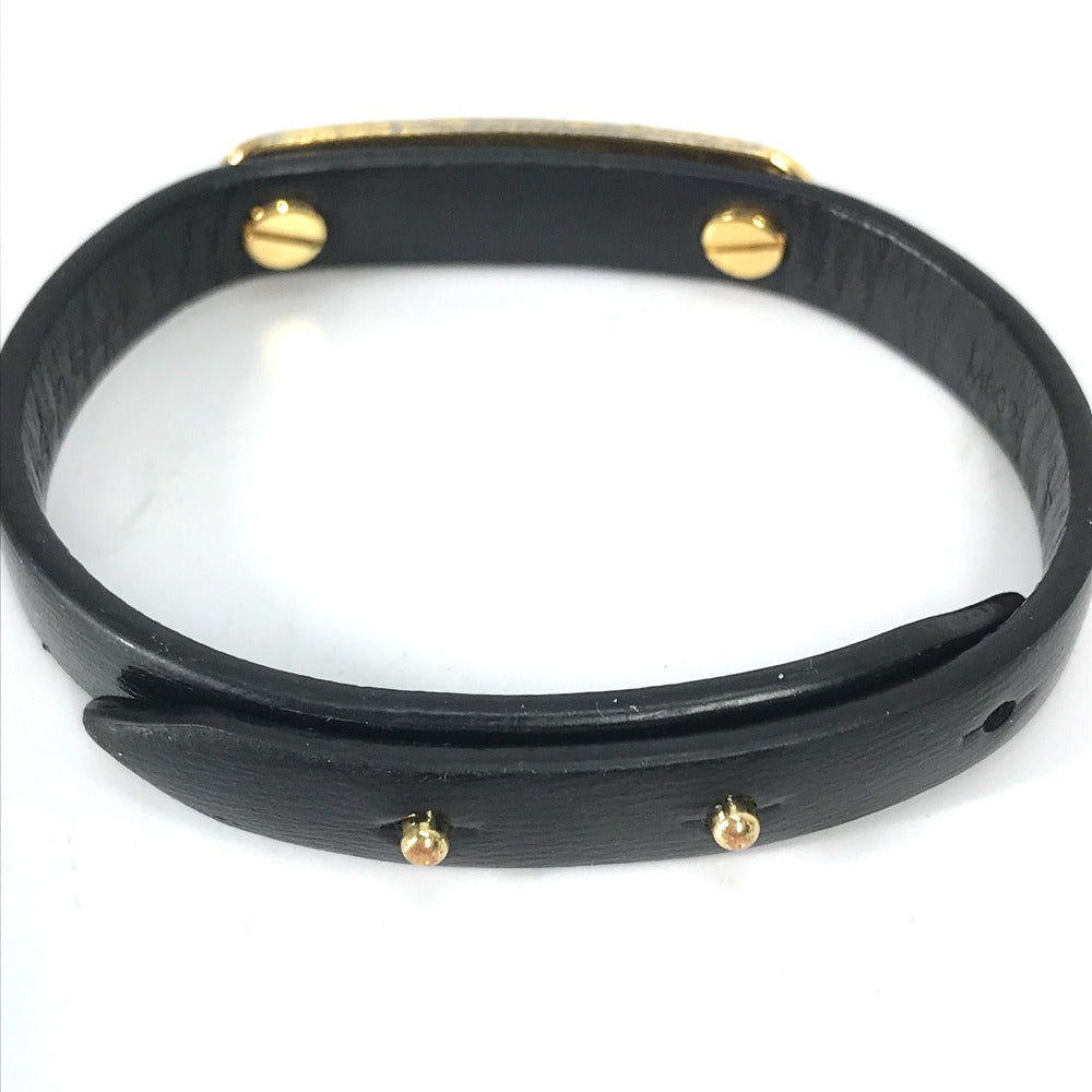 LOUIS VUITTON bracelet M8025F leather black Monogram Flower Cruiser Bracelet Women 17 Used Authentic