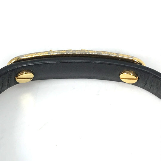 LOUIS VUITTON bracelet M8025F leather black Monogram Flower Cruiser Bracelet Women 17 Used Authentic
