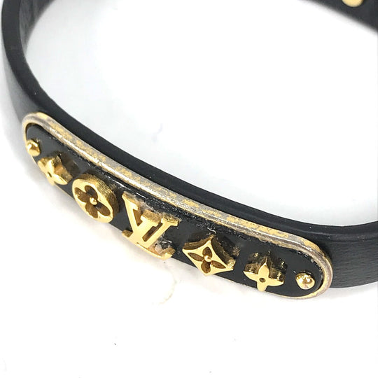 LOUIS VUITTON bracelet M8025F leather black Monogram Flower Cruiser Bracelet Women 17 Used Authentic