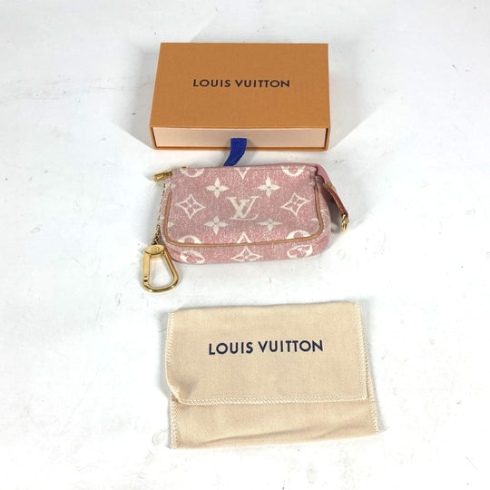 LOUIS VUITTON Coin case M81176 Monogram denim pink Monogram jacquard denim Micro Pochette Accessoires Women Used Authentic