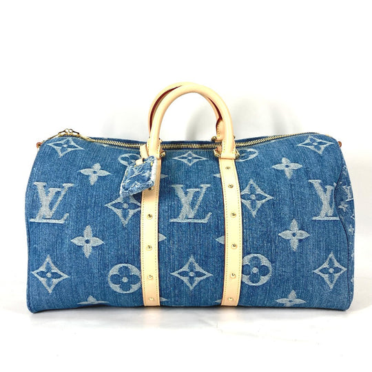 LOUIS VUITTON Boston Duffel bag M24315 Monogram denim blue New LV Remix Keepall･bandouliere 45 Women Used Authentic