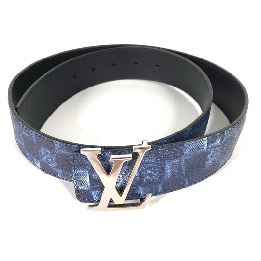 LOUIS VUITTON belt M0378V leather blue Suntulle LV Initial mens 85 Used Authentic