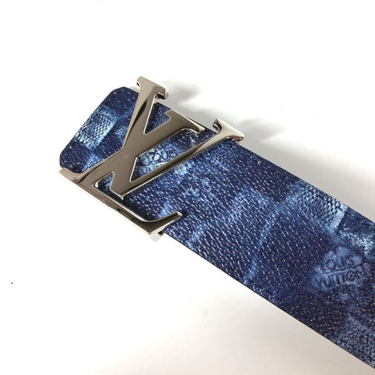 LOUIS VUITTON belt M0378V leather blue Suntulle LV Initial mens 85 Used Authentic