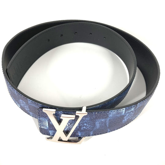 LOUIS VUITTON belt M0378V leather blue Suntulle LV Initial mens 85 Used Authentic