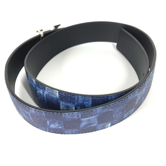 LOUIS VUITTON belt M0378V leather blue Suntulle LV Initial mens 85 Used Authentic