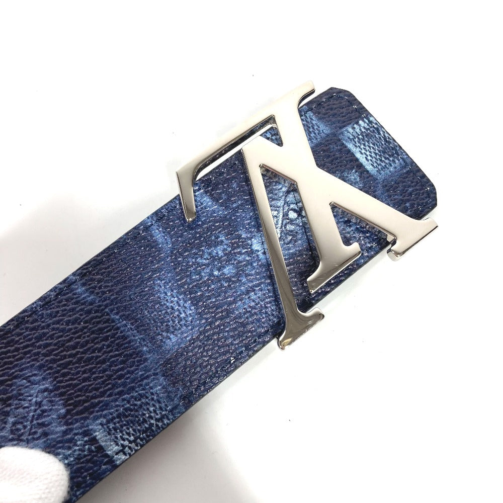 LOUIS VUITTON belt M0378V leather blue Suntulle LV Initial mens 85 Used Authentic