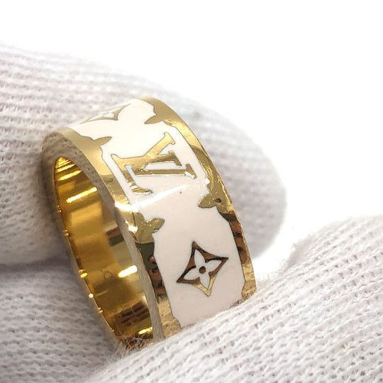 LOUIS VUITTON Ring M1565S metal white Ring Nano Gram Enamel Women S Used Authentic