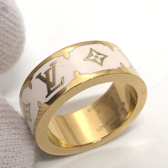 LOUIS VUITTON Ring M1565S metal white Ring Nano Gram Enamel Women S Used Authentic