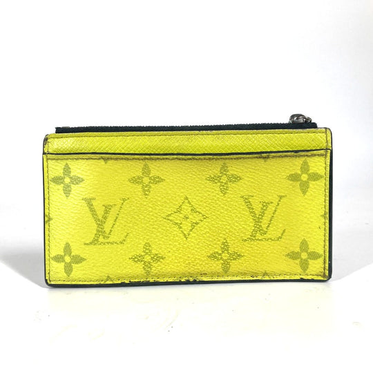 LOUIS VUITTON Coin case M30950 Taiga Leather, Monogram Canvas yellow Taigalama Coin card holder mens Used Authentic