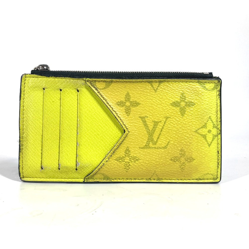 LOUIS VUITTON Coin case M30950 Taiga Leather, Monogram Canvas yellow Taigalama Coin card holder mens Used Authentic