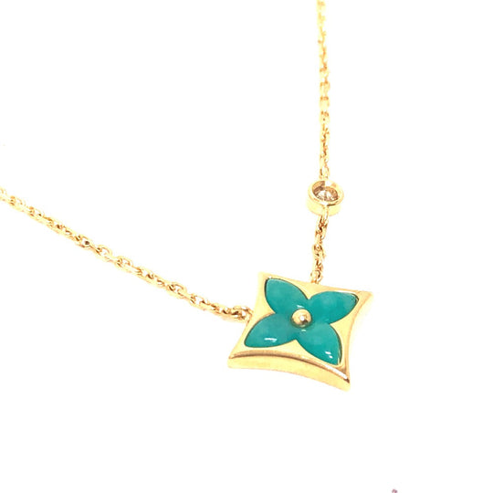 LOUIS VUITTON Necklace Q03276 K18YG, Diamond, Malachite gold Star Blossom BB