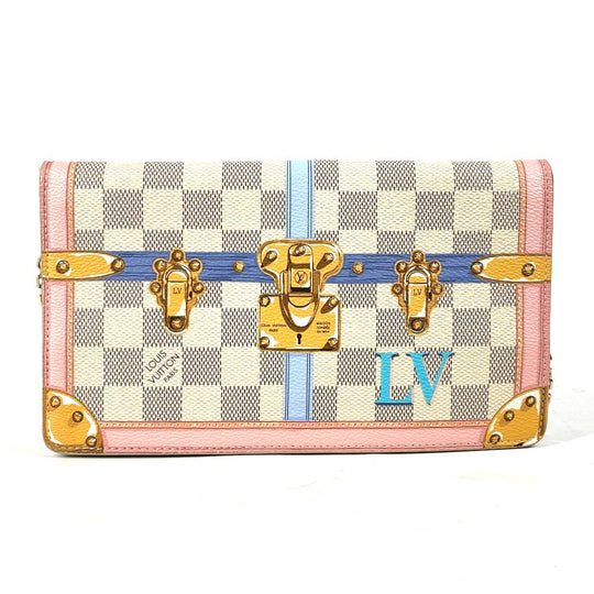 LOUIS VUITTON Long Wallet Purse N60108 Damier Azur Canvas white Damier Azur Summer Trunk Pochette Weekend