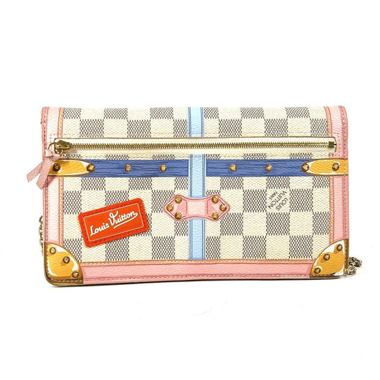 LOUIS VUITTON Long Wallet Purse N60108 Damier Azur Canvas white Damier Azur Summer Trunk Pochette Weekend