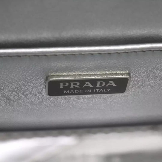 Prada Handbag Metallic Leather Silver Women Shoulder Bag Chain Strap Made in Italy
