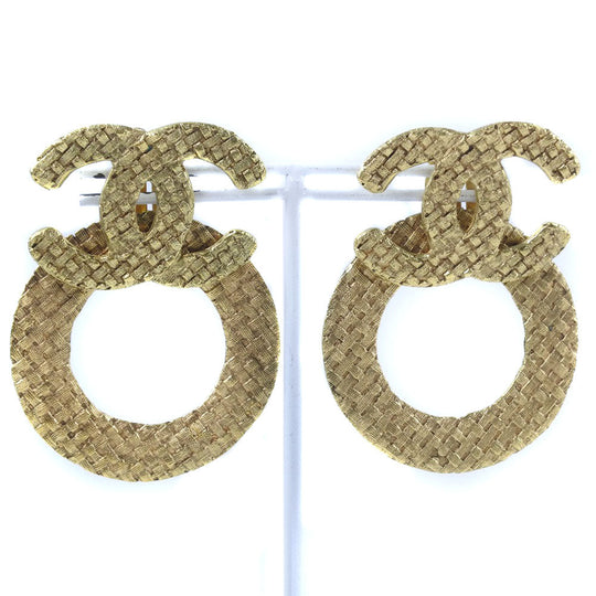 CHANEL Earring Plated Gold gold mesh COCO Mark Women Used Authentic