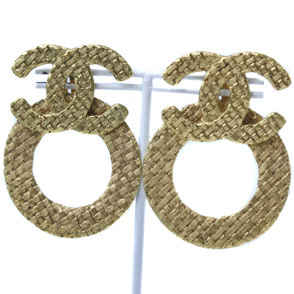 CHANEL Earring Plated Gold gold mesh COCO Mark Women Used Authentic