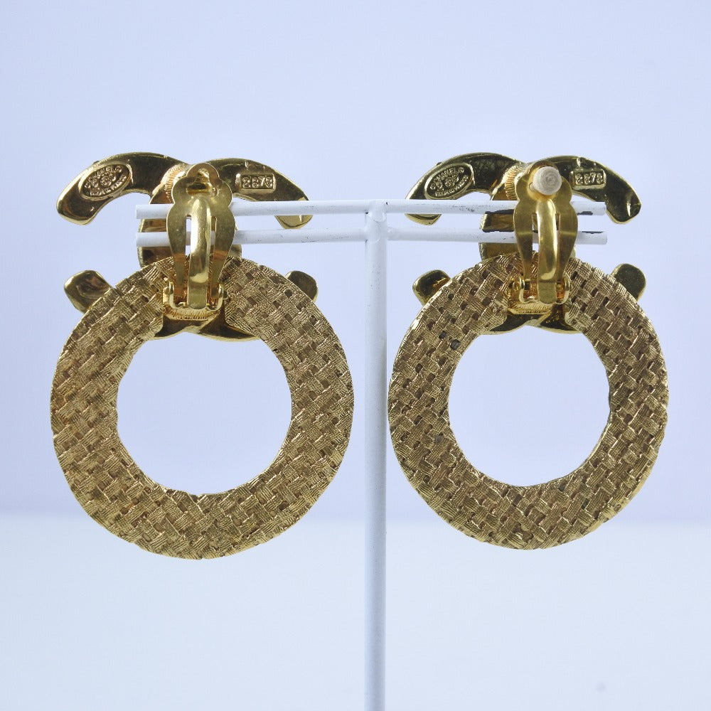 CHANEL Earring Plated Gold gold mesh COCO Mark Women Used Authentic