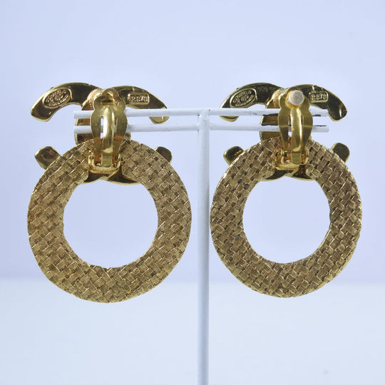 CHANEL Earring Plated Gold gold mesh COCO Mark Women Used Authentic