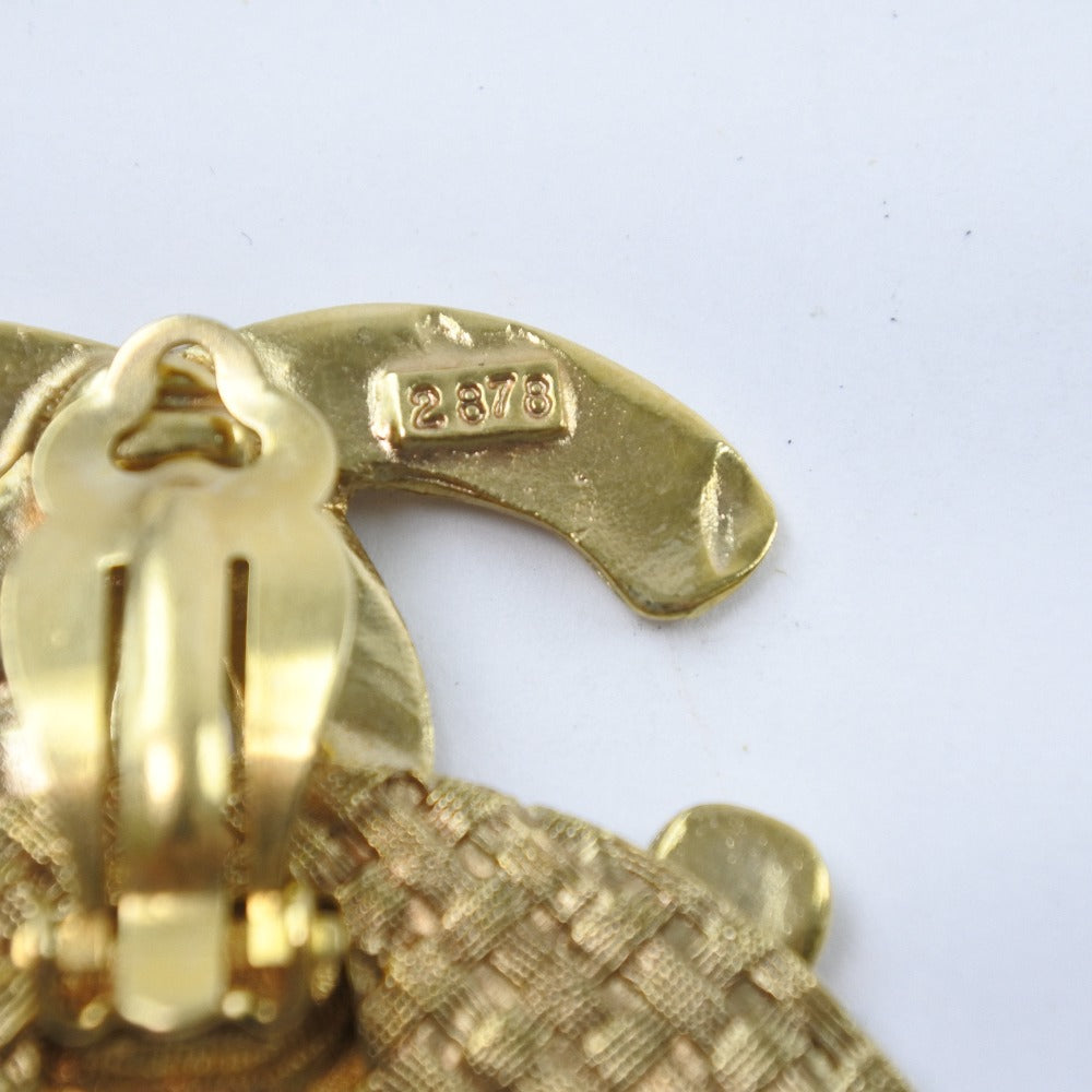 CHANEL Earring Plated Gold gold mesh COCO Mark Women Used Authentic