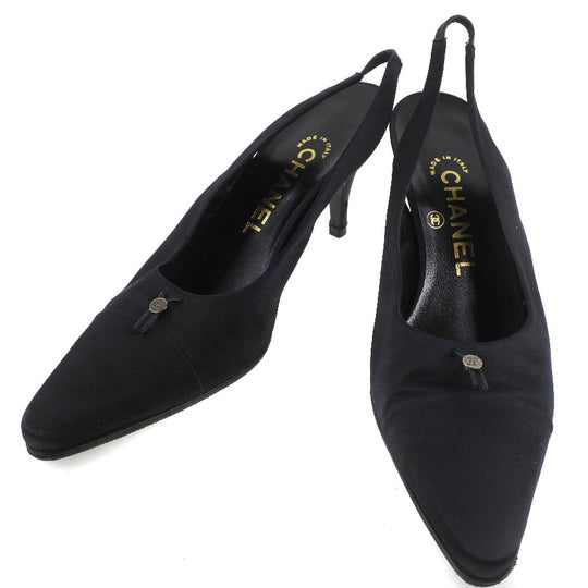 CHANEL pumps Satin black Sandals Women 36 1/2 Used Authentic