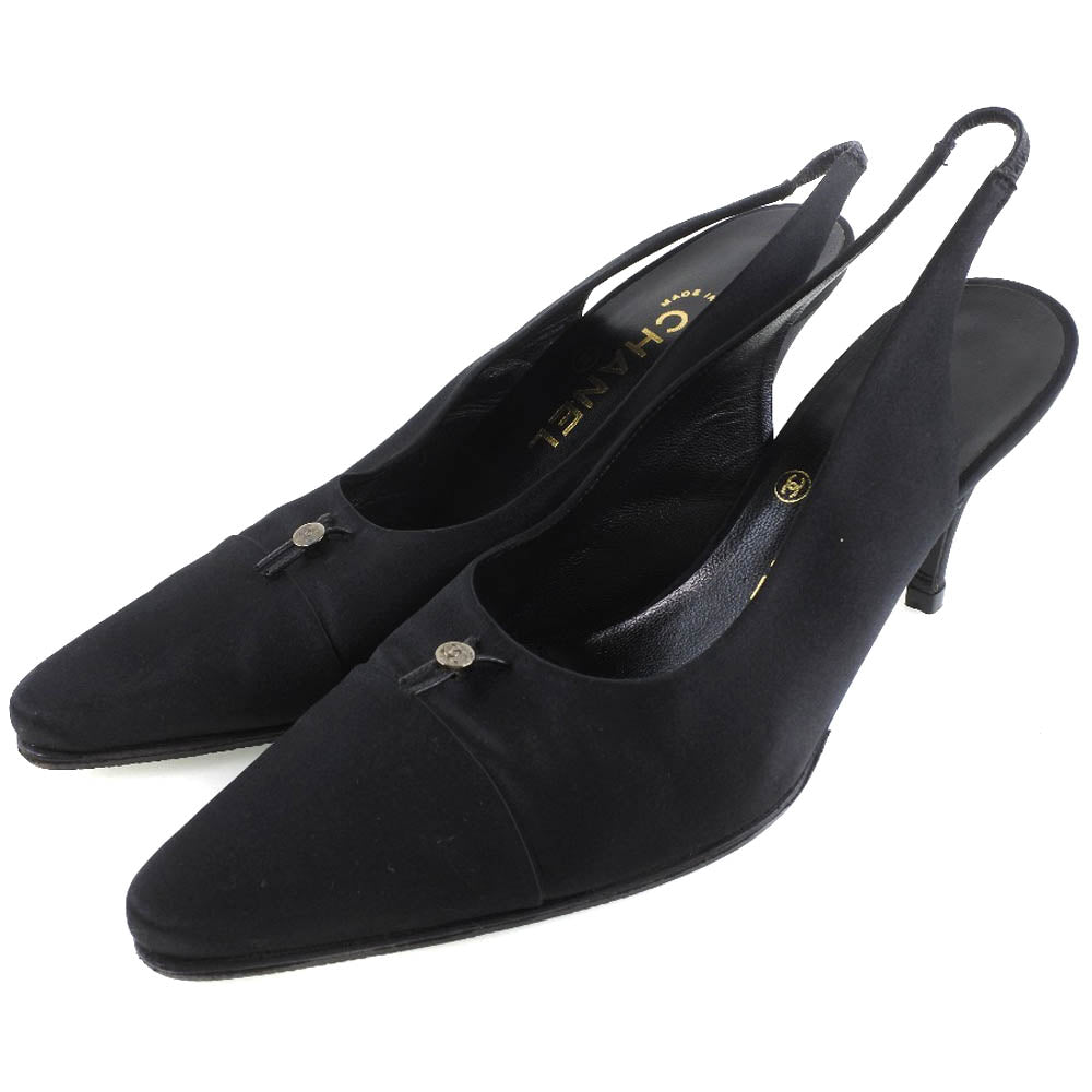 CHANEL pumps Satin black Sandals Women 36 1/2 Used Authentic