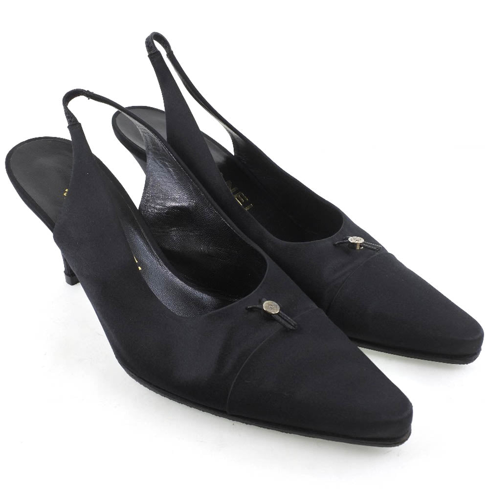 CHANEL pumps Satin black Sandals Women 36 1/2 Used Authentic