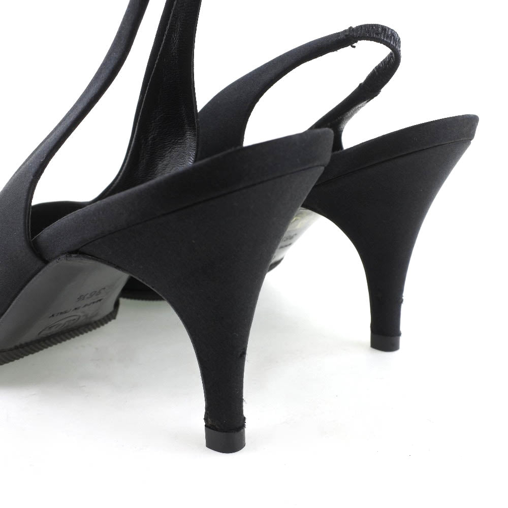 CHANEL pumps Satin black Sandals Women 36 1/2 Used Authentic