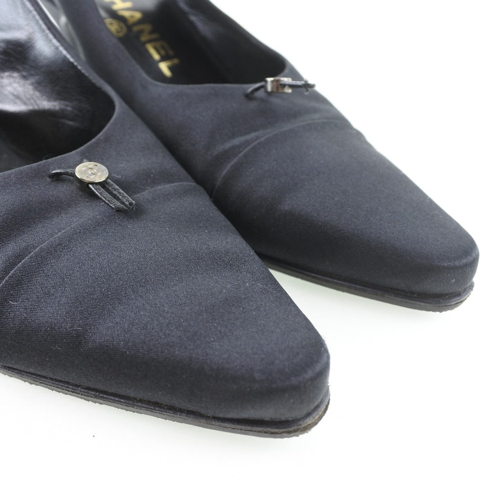 CHANEL pumps Satin black Sandals Women 36 1/2 Used Authentic