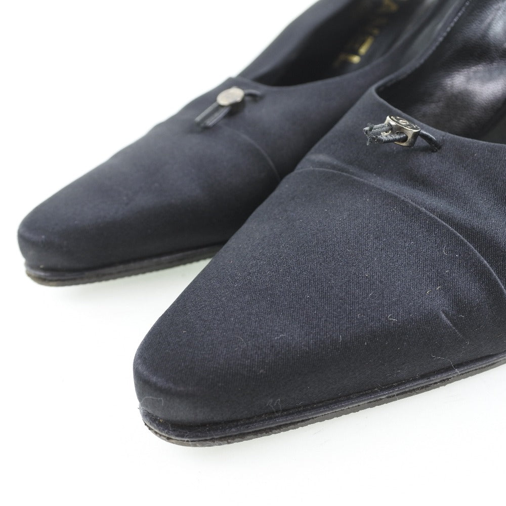 CHANEL pumps Satin black Sandals Women 36 1/2 Used Authentic