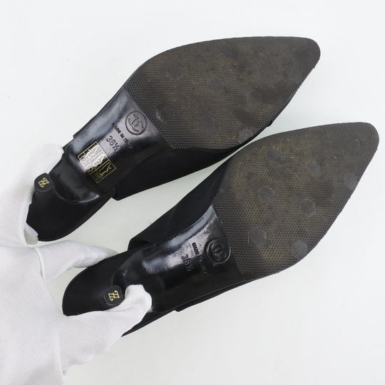 CHANEL pumps Satin black Sandals Women 36 1/2 Used Authentic