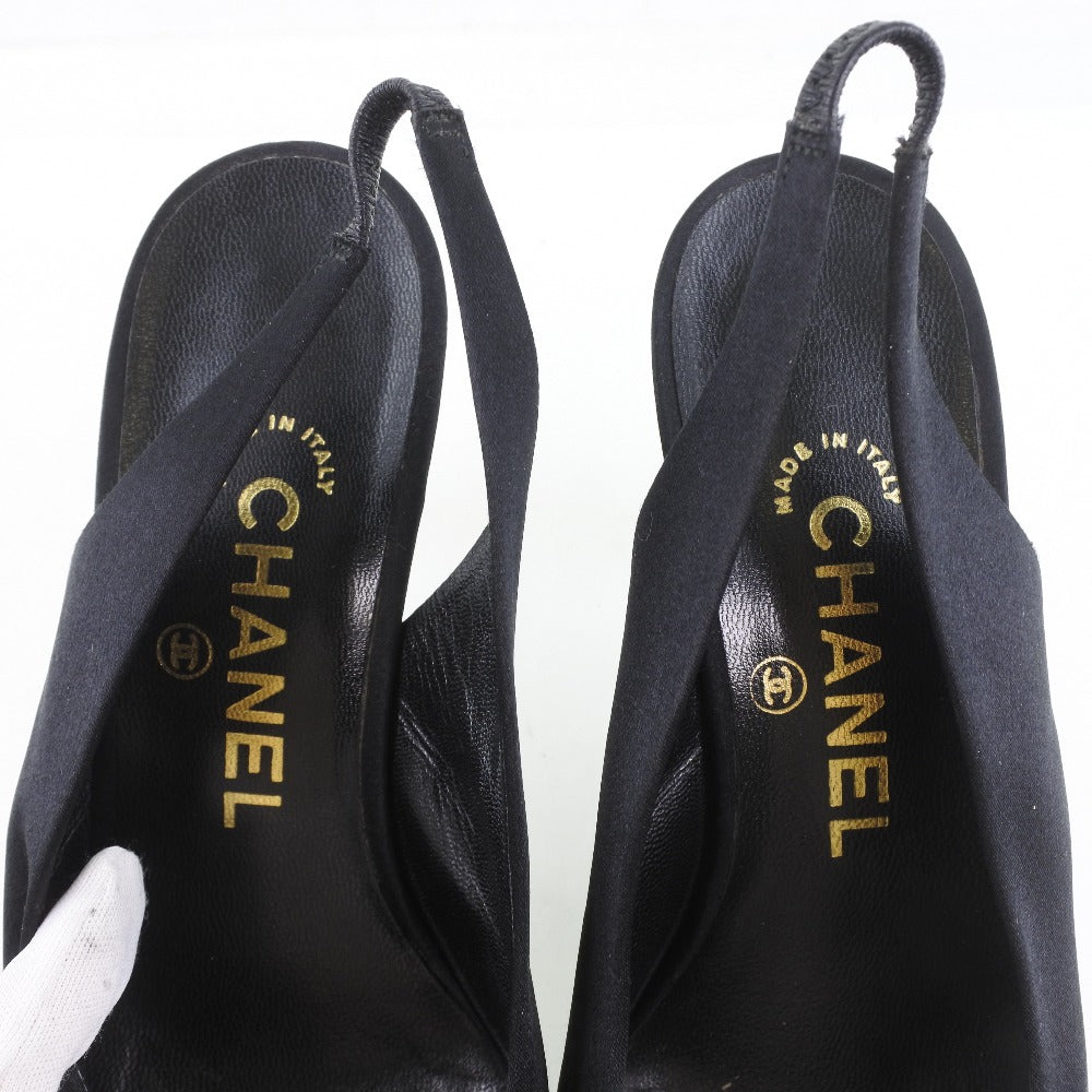 CHANEL pumps Satin black Sandals Women 36 1/2 Used Authentic