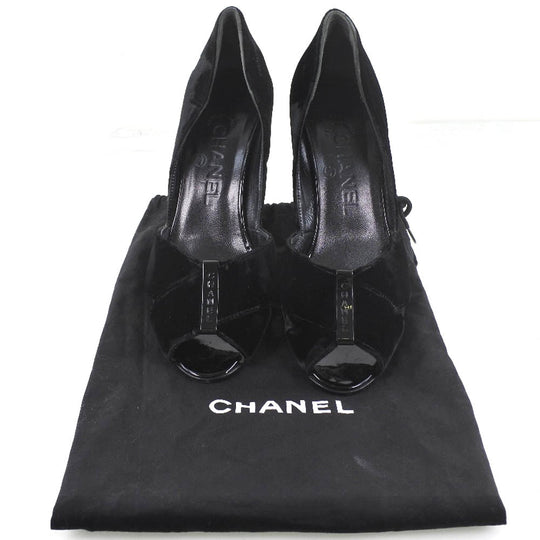 CHANEL pumps Velvet, Leather black Women 36 1/2 Used Authentic