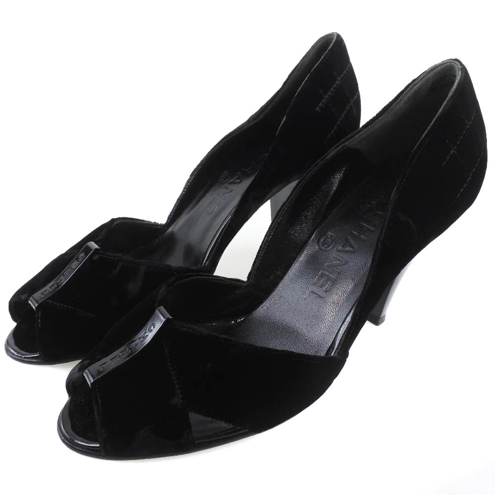 CHANEL pumps Velvet, Leather black Women 36 1/2 Used Authentic