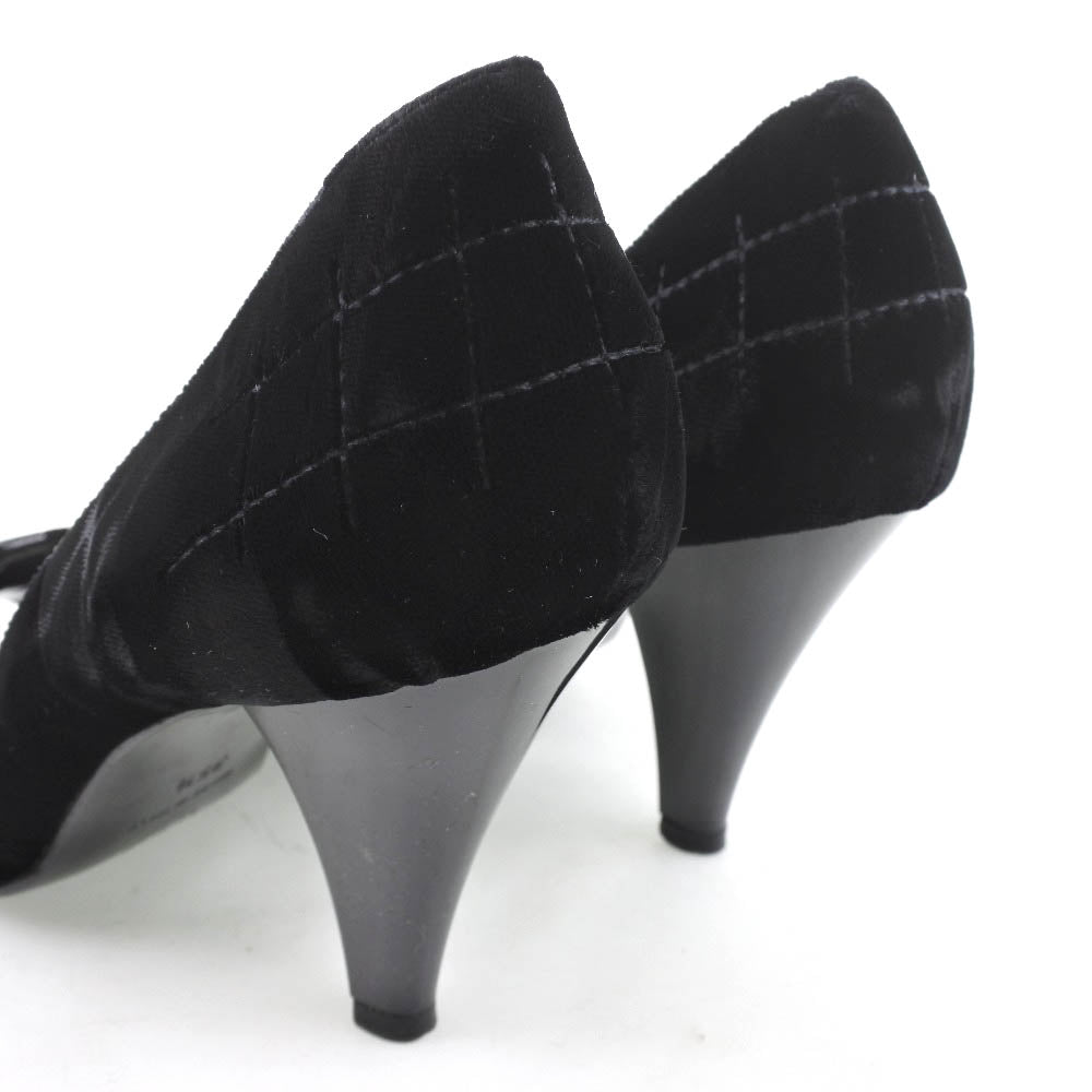 CHANEL pumps Velvet, Leather black Women 36 1/2 Used Authentic