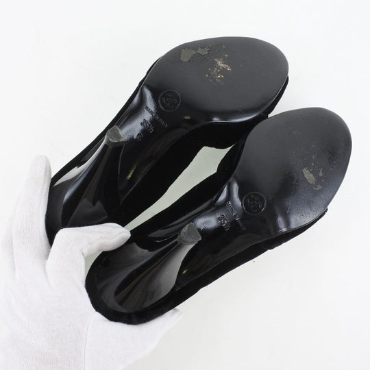 CHANEL pumps Velvet, Leather black Women 36 1/2 Used Authentic