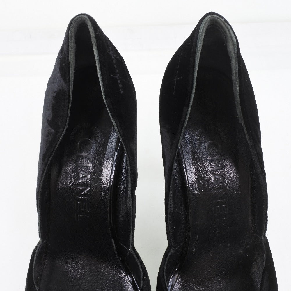 CHANEL pumps Velvet, Leather black Women 36 1/2 Used Authentic