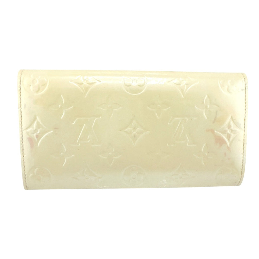 LOUIS VUITTON Long Wallet Purse M91382 Monogram Vernis Cream white Zippered wallet Vernis Pochette Portomonnaie Credit Perle Women Used Authentic