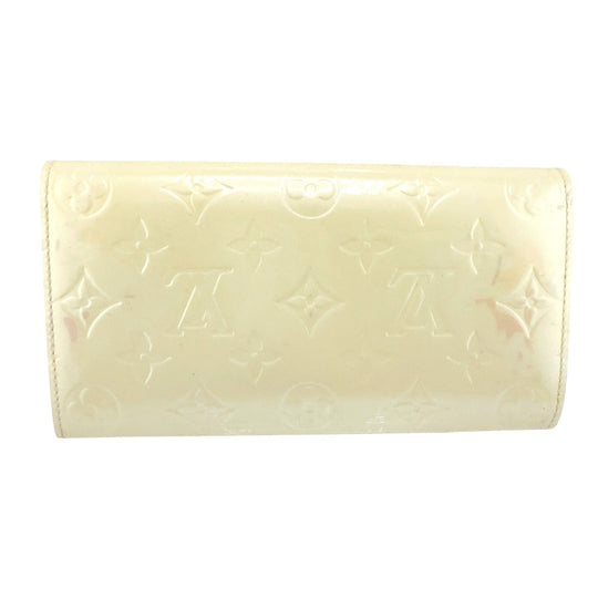 LOUIS VUITTON Long Wallet Purse M91382 Monogram Vernis Cream white Zippered wallet Vernis Pochette Portomonnaie Credit Perle Women Used Authentic
