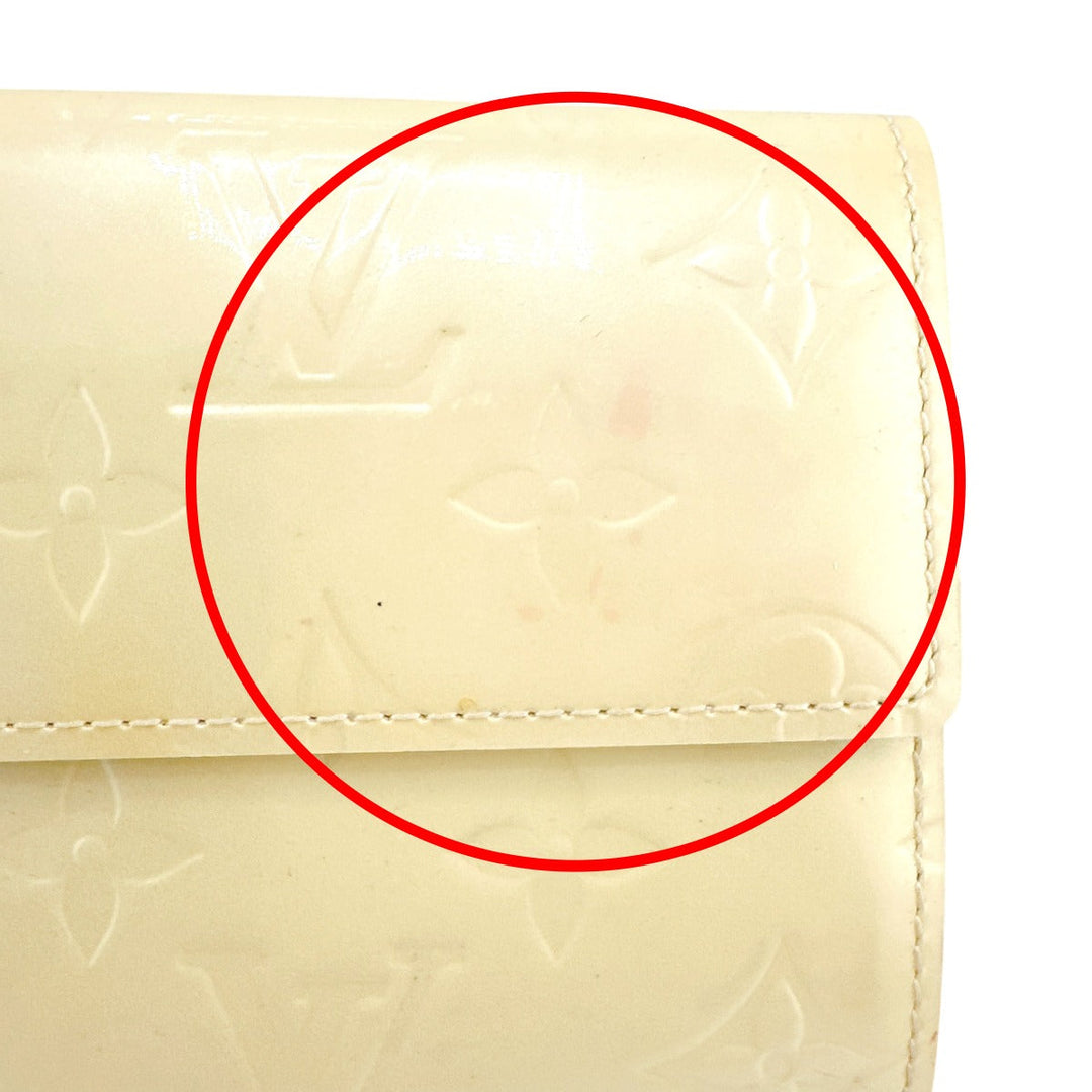 LOUIS VUITTON Long Wallet Purse M91382 Monogram Vernis Cream white Zippered wallet Vernis Pochette Portomonnaie Credit Perle Women Used Authentic