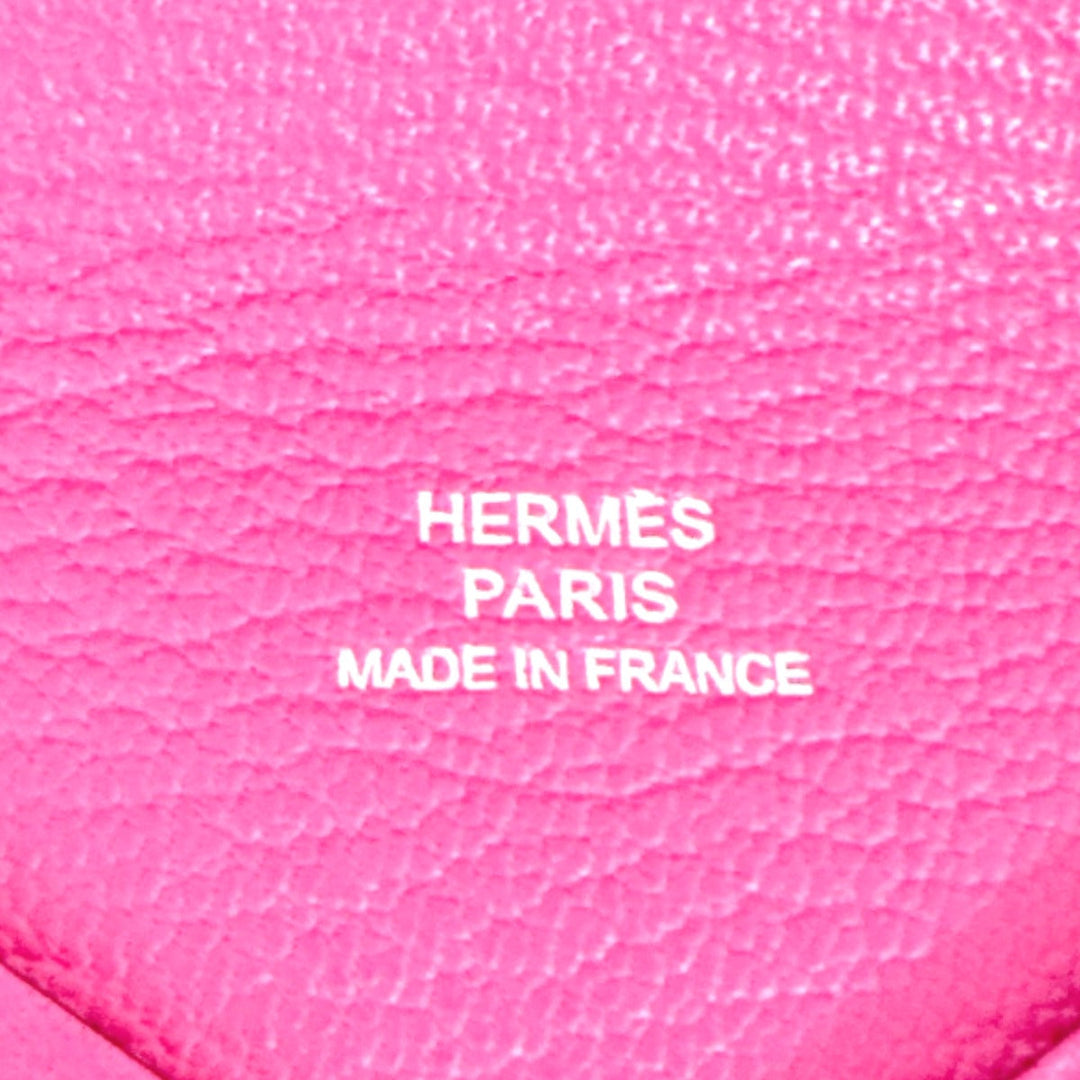 HERMES name card holder Shave Rose purple Card Case Calvi Women Used Authentic