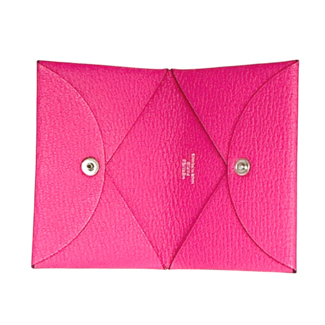 HERMES name card holder Shave Rose purple Card Case Calvi Women Used Authentic