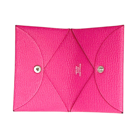 HERMES name card holder Shave Rose purple Card Case Calvi Women Used Authentic
