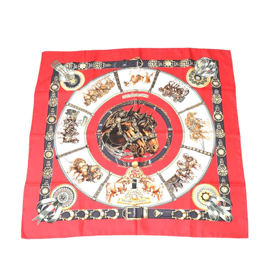 HERMES scarf silk Red Pleated scarf 100% silk unisex(Unisex) Used Authentic