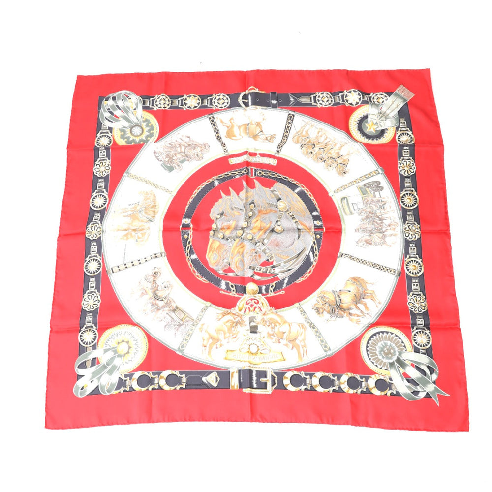 HERMES scarf silk Red Pleated scarf 100% silk unisex(Unisex) Used Authentic