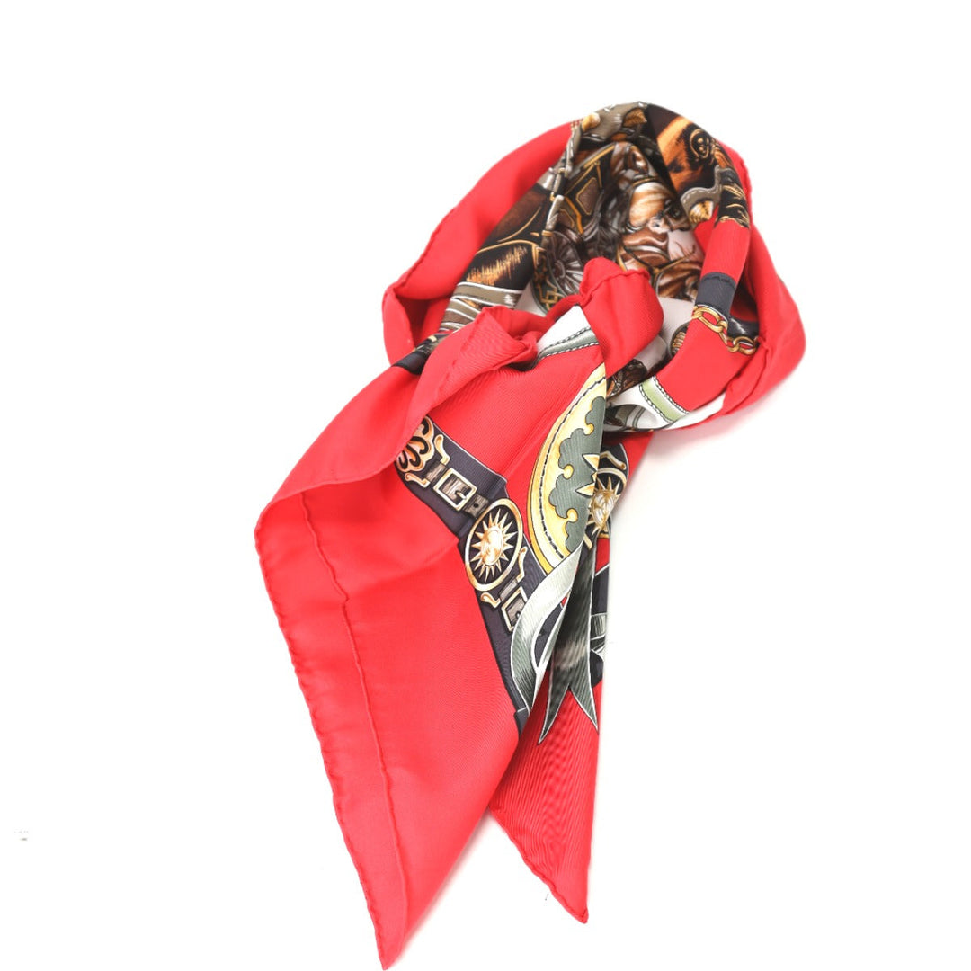 HERMES scarf silk Red Pleated scarf 100% silk unisex(Unisex) Used Authentic